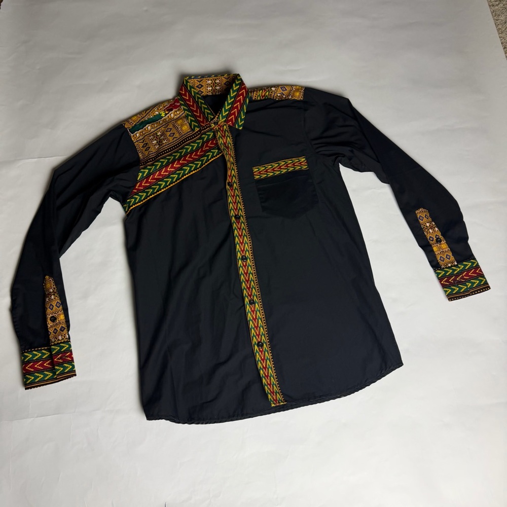 Men's Black Multicolor Patterned Patchwork Shirt - image 1